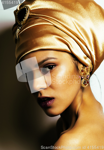 Image of beauty african woman in shawl on head, very elegant look with go