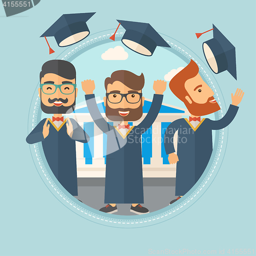 Image of Graduates throwing up hats vector illustration.