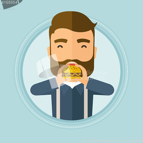 Image of Man eating hamburger vector illustration.