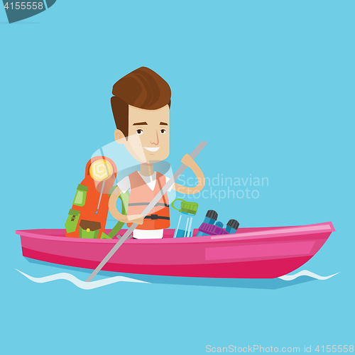 Image of Man riding in kayak vector illustration.