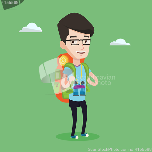 Image of Cheerful traveler with backpack.