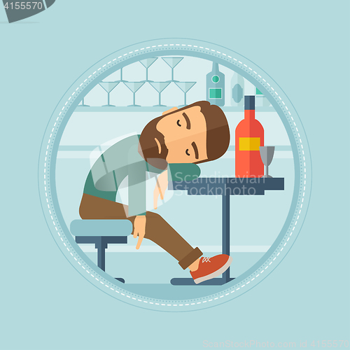 Image of Drunk man sleeping in bar vector illustration.