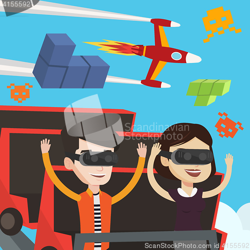 Image of Couple in vr headset riding on roller coaster.
