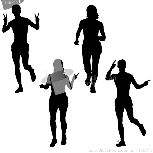 Image of Set of silhouettes. Runners on sprint men and woman. illustration