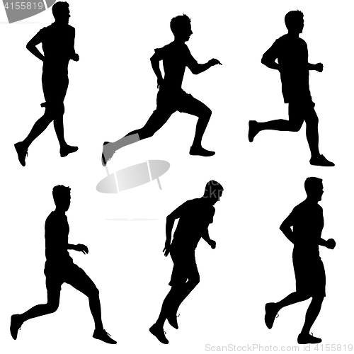 Image of Set of silhouettes. Runners on sprint, men. illustration