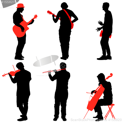 Image of Silhouettes street musicians playing instruments. illustration