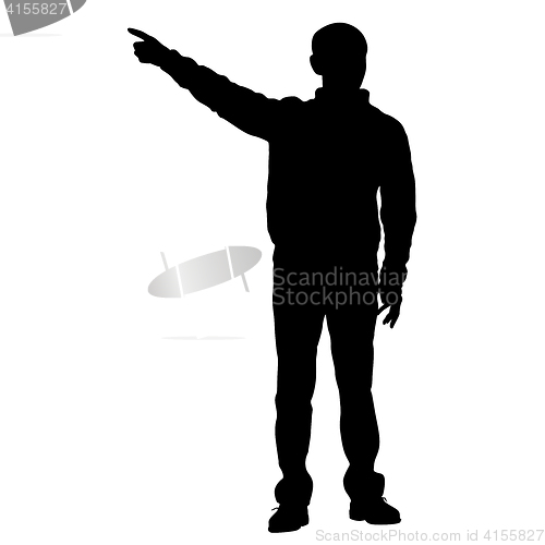 Image of Silhouette of a man with his hand raised. illustration