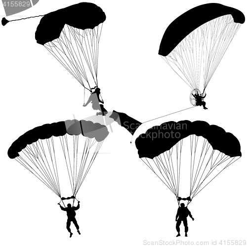 Image of Set skydiver, silhouettes parachuting illustration