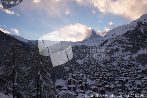 Image of aerial view on zermatt valley and matterhorn peak