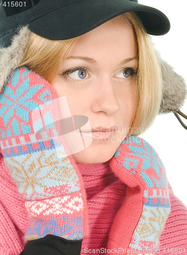 Image of blue-eyed blonde in fur cap