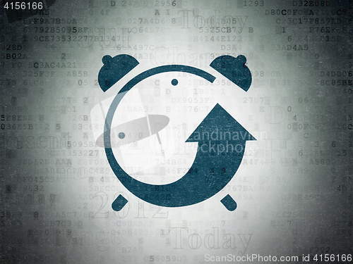 Image of Time concept: Alarm Clock on Digital Data Paper background