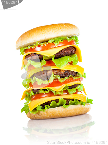 Image of Tasty and appetizing hamburger on a white