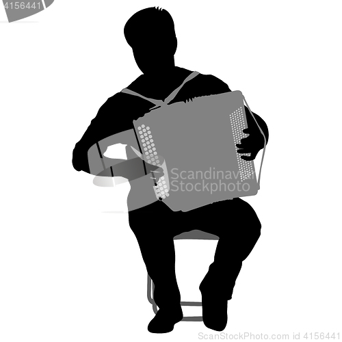 Image of Silhouette musician, accordion player on white background, illustration