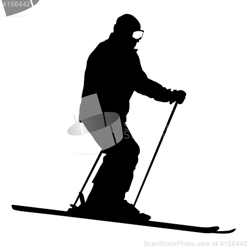 Image of Mountain skier speeding down slope. sport silhouette