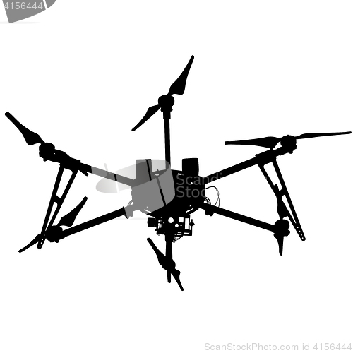 Image of Black silhouette drone quadrocopter, illustration