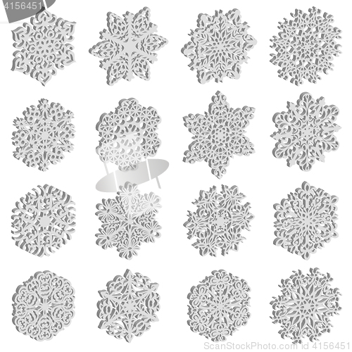 Image of Set snowflakes icons on white background, illustration