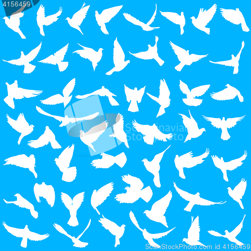 Image of Concept of love or peace. Set silhouettes doves. illustration