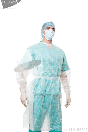 Image of Surgeon portrait. isolated on white background. heroic posture