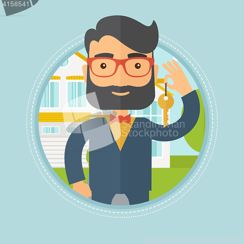 Image of Real estate agent with key vector illustration.