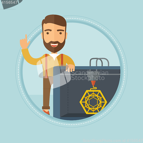 Image of Man with three D printer vector illustration.