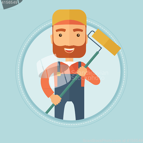 Image of Painter with paint roller vector illustration.