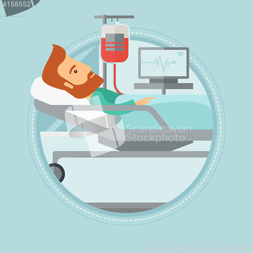 Image of Man lying in hospital bed vector illustration.