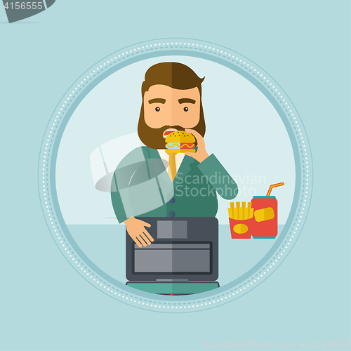 Image of Businessman eating hamburger vector illustration.