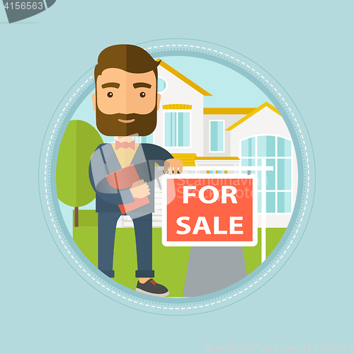 Image of Real estate agent offering house.