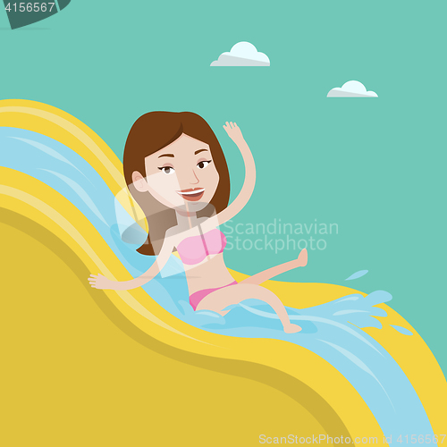 Image of Woman riding down waterslide vector illustration.