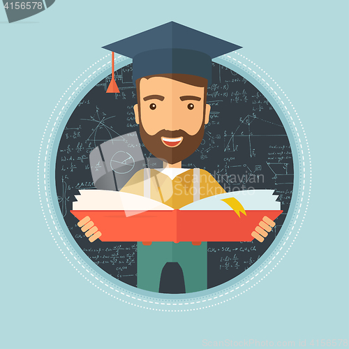 Image of Graduate with book in hands vector illustration.