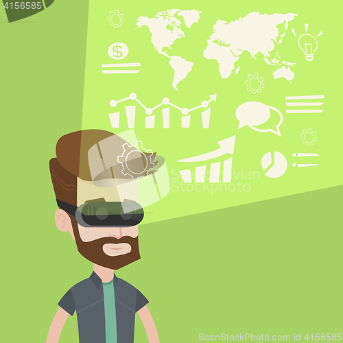 Image of Businessman in vr headset analyzing virtual data.