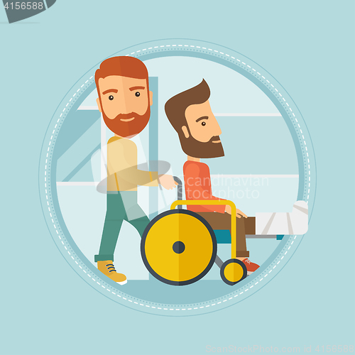 Image of Man pushing wheelchair with patient.