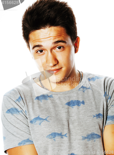 Image of young pretty man isolated looking confused close up