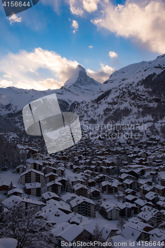 Image of aerial view on zermatt valley and matterhorn peak