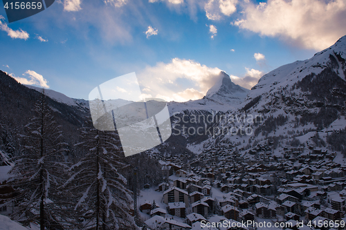 Image of aerial view on zermatt valley and matterhorn peak