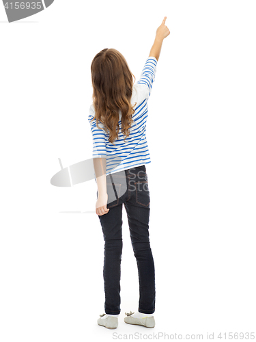 Image of girl pointing finger at something invisible