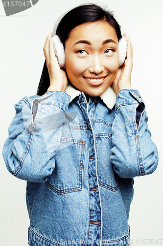 Image of young pretty asian woman posing cheerful emotional isolated on white background, lifestyle people concept