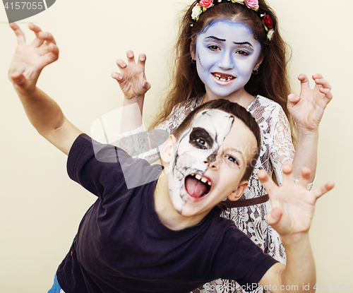 Image of zombie apocalypse kids concept. Birthday party celebration facep