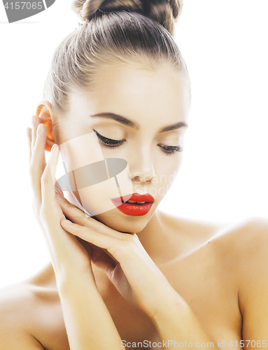 Image of young stylish woman with fashion make up and hairstyle isolated 
