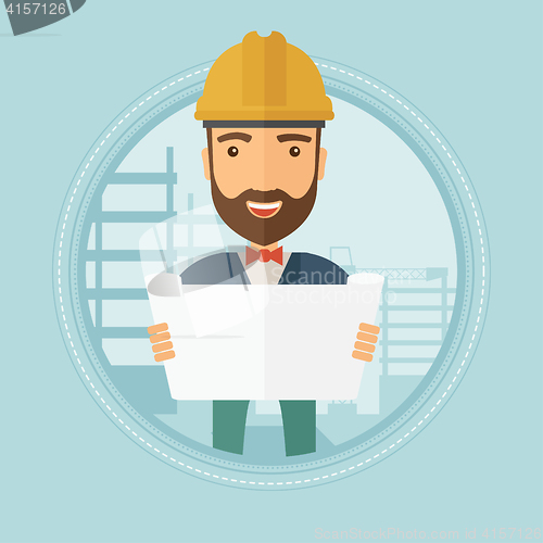 Image of Engineer watching a blueprint vector illustration.