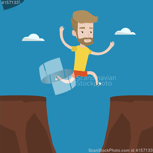 Image of Sportsman jumping over cliff vector illustration.