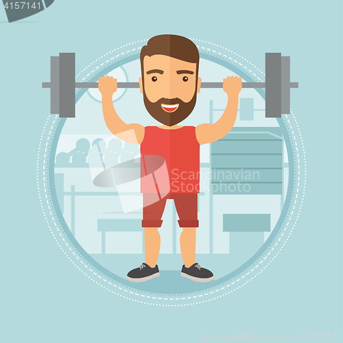 Image of Man lifting barbell in the gym vector illustration