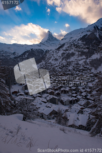 Image of aerial view on zermatt valley and matterhorn peak