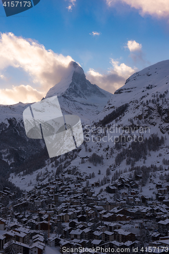 Image of aerial view on zermatt valley and matterhorn peak