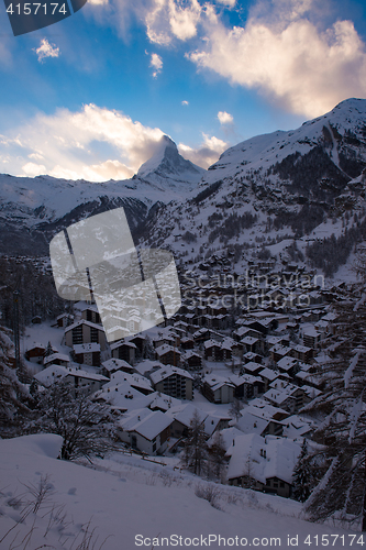 Image of aerial view on zermatt valley and matterhorn peak