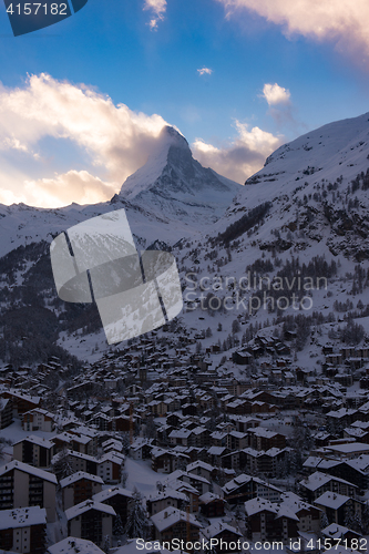 Image of aerial view on zermatt valley and matterhorn peak