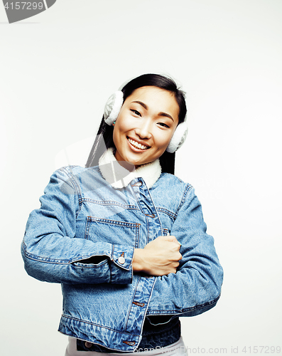 Image of young pretty asian woman posing cheerful emotional isolated on white background, lifestyle people concept