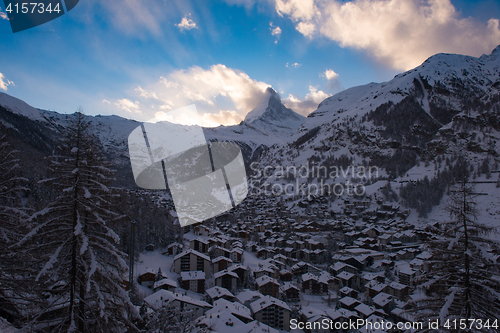 Image of aerial view on zermatt valley and matterhorn peak