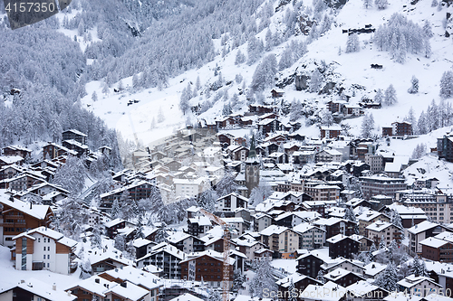 Image of aerial view on zermatt valley and matterhorn peak