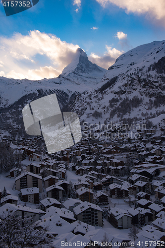 Image of aerial view on zermatt valley and matterhorn peak